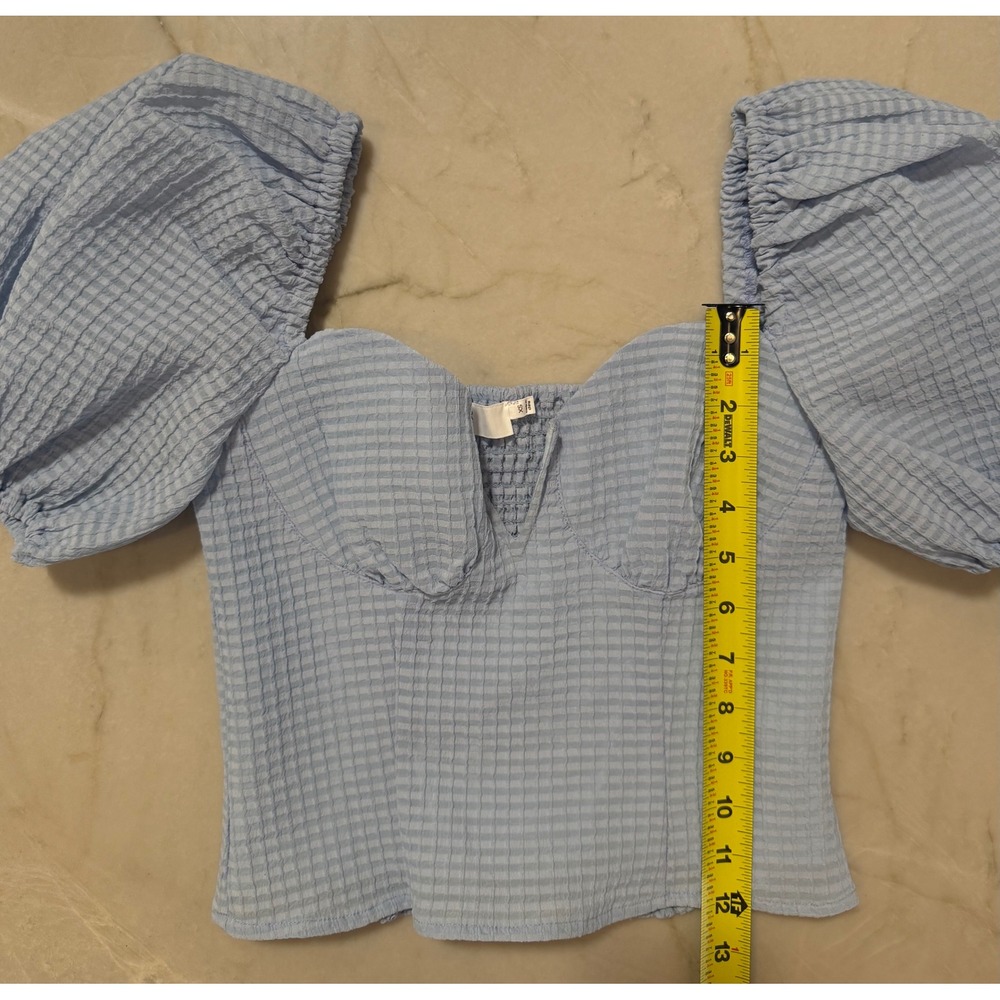 ASTR The Label Daydreamer Blue Seersucker Puff Sleeve Sweetheart Top Womens XS - Picture 6 of 11